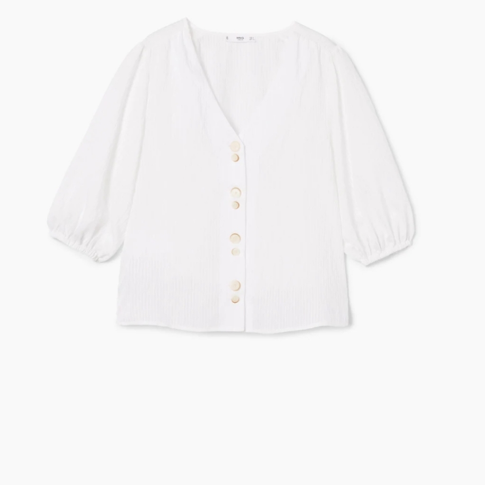 Mango Blouse US Size 8 White Large Buttons Puffer
